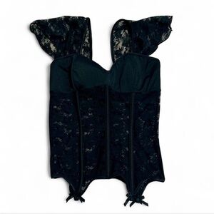 Spellbound Boutique Black Lace Floral Sheer Detachable Sleeves Corset Top Large